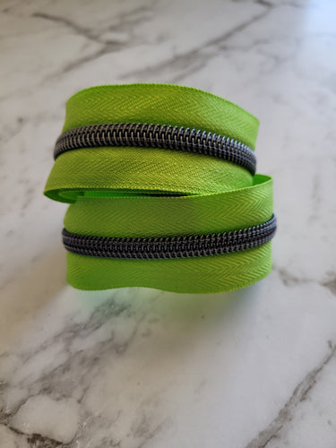 Lime Green #5 Zipper Tape with Gunmetal Zipper Tape