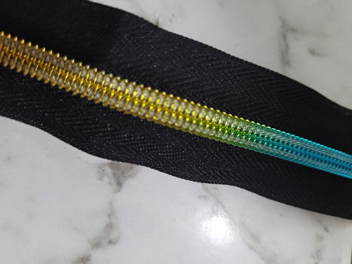 Dark Rainbow Zipper Teeth With Black Tape # 5 Zipper Tape