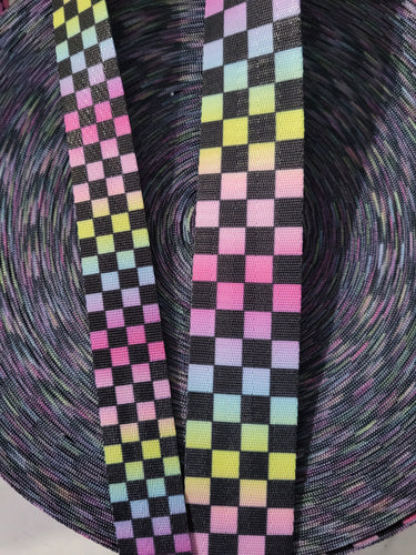 Rainbow Checkered Black and White Seat Belt Webbing