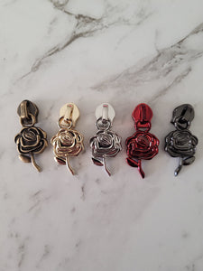 Roses #5 Zipper Pulls,  Rainbow, Gunmetal, Light Gold, Chrome, Red, anti bronze, Flower Zipper Pulls