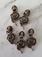 Load image into Gallery viewer, Roses #5 Zipper Pulls,  Rainbow, Gunmetal, Light Gold, Chrome, Red, anti bronze, Flower Zipper Pulls