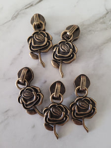 Bulk Buy Roses #5 Zipper Pulls,  Rainbow, Gunmetal, Light Gold, Chrome, Red, anti bronze, Flower Zipper Pulls