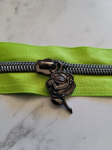 Lime Green #5 Zipper Tape with Gunmetal Zipper Tape