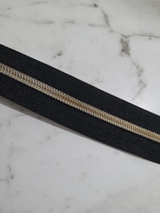 Black Zipper Tape with Antique Brass teeth  # 5 Zipper Tape