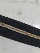 Load image into Gallery viewer, Black Zipper Tape with Antique Brass teeth  # 5 Zipper Tape