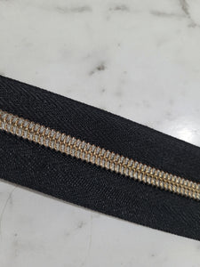 Black Zipper Tape with Antique Brass teeth  # 5 Zipper Tape