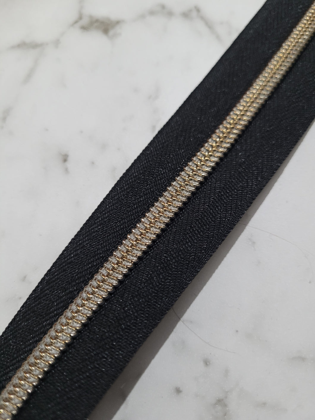 Black Zipper Tape with Antique Brass teeth  # 5 Zipper Tape