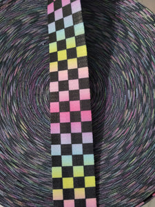 Rainbow Checkered Black and White Seat Belt Webbing