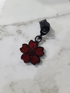 Red Resin Poppy Flower zipper pull number 5, zipper tape, bag supplies, bag hardware, purse hardware, zipper charms, handbag hardware,