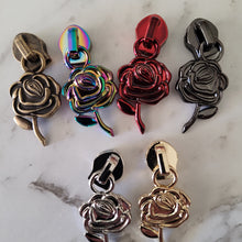 Load image into Gallery viewer, Roses #5 Zipper Pulls,  Rainbow, Gunmetal, Light Gold, Chrome, Red, anti bronze, Flower Zipper Pulls