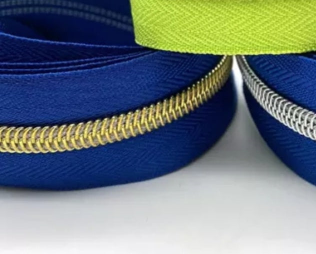 Blue #5 Zipper Tape with Light Gold Zipper Teeth