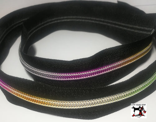 Rainbow Zipper Teeth  # 5 With Black Zipper Tape